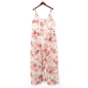 夏季吊带连衣裙韩版时尚性感，露背假两件雪纺，气质开叉大码显瘦长裙