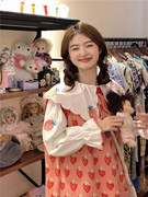 大码女装秋装韩系甜美草莓刺绣，娃娃领衬衫可爱针织马甲连衣裙