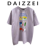 DAIZZEI~2023夏季卡通萌趣紫色宽松圆领短袖纯棉t恤女上衣潮