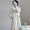 新中式国风白色长袖衬衫吊带连衣裙女春装改良旗袍伴娘服长裙
