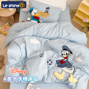 迪士尼水洗棉全棉儿童床单被套三件套纯棉女男孩学生宿舍套件床品