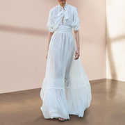 超仙白色连衣裙设计感镂空蕾丝，拼接礼服裙小白裙收腰长裙飘逸