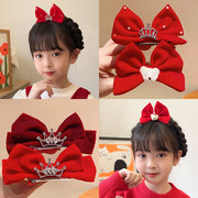 儿童红色蝴蝶结发夹小女孩，头饰顶夹可爱公主新年丝绒发卡饰品