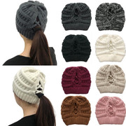 毛线帽子女士冬天保暖护耳露马尾空顶针织防风套头产妇月子帽冬季