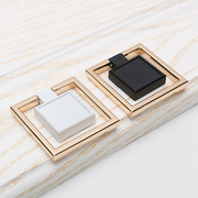 亚黑+金方形拉手 欧式美式正方形柜门把手 现代简约抽屉单孔拉手