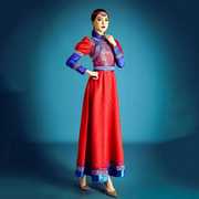 蒙古服饰定制蒙古演出袍大裙摆，泡泡袖长袖，演出服民族风舞蹈