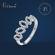 pt.charm铂金戒指pt950白金，女士款活口指环，仿钻刻面个性时尚