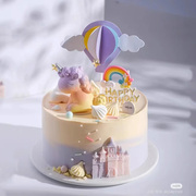 梦幻小仙女生日蛋糕装饰摆件独角兽，儿童娃娃粉色彩虹气球烘焙插件