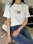 ～韩国东大门bene珍珠打底显瘦字母短袖女T恤24春
