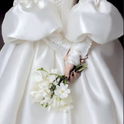 婚纱缎面泡泡袖长袖子免缝一字领效果婚纱礼服配饰遮肉袖套
