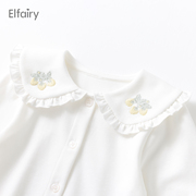 elfairy宝宝打底衫女童，娃娃领衬衣白色，婴儿春装上衣儿童纯棉衬衫