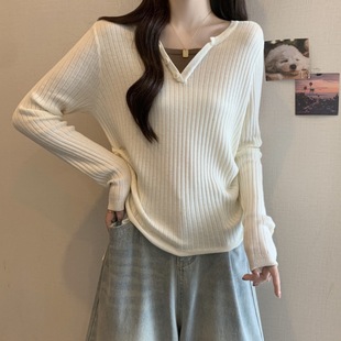 大码胖2025春装新款撞色小领假两件下摆抽绳针织衫长袖毛衣女装