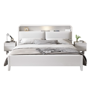 现代简约白色实木床，主卧1.8米欧式双人床，1.5米经济型橡木储物婚床