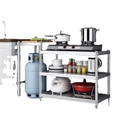 简易厨房灶台柜，不锈钢操作台煤气灶液化气灶，微波炉烤箱收纳架子
