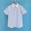 男童条纹短袖衬衫夏季薄款蓝白条白色领子上衣，中大童学生校服衬衣