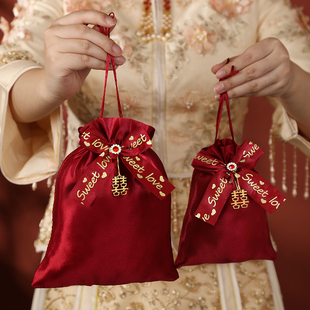 喜糖袋子结婚专用婚礼布袋糖果，抽绳喜袋瓜子花生，免折叠喜糖盒
