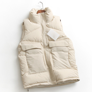 J664大口袋纯色中长款立领拉链开衫冬季夹棉背心女外套马甲夹