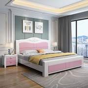 实木床1.8米现代简约白色双人主，卧大床1.5米蓝粉色烤漆橡木储物床