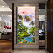 欧美华手绘油画聚宝盆现代中式山水风景走廊客厅玄关装饰画壁画