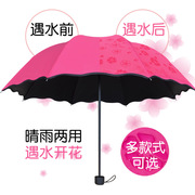 防紫外线三折叠太阳伞遮阳伞遇水开花折叠防紫外线太阳伞黑胶