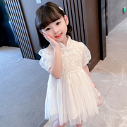 女童连衣裙夏季2023洋气，宝宝短袖公主裙，儿童白色蕾丝纱裙夏装