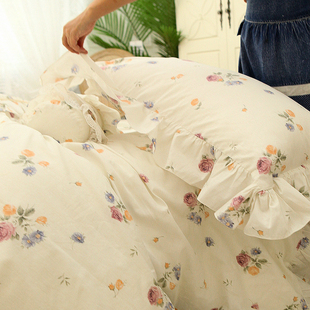 韩式法式复古玫瑰田园绣花蕾丝全棉纯棉床裙款床上用品被套四件套