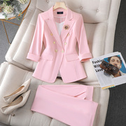粉色中袖西装外套女薄款夏季气质女神范职业装西服套装正装工作服