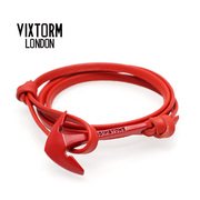 英国VIXTORM牛皮手链 幸运中国红色船锚男女生日礼物手绳