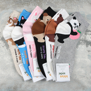 韩国制造袜子女，中短袜kikiyasocks东大门后跟，可爱小动物卡通