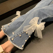 巴­拉巴­拉女童牛仔裤，2023春装儿童洋气，珍珠蝴蝶结喇叭裤女宝