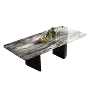 奥利奥灰天然大理石餐桌，长方形家用意式桌子，高端轻奢现代奢石饭桌