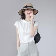 白色冰丝短袖t恤女夏季2024年韩版雪纺衬衫薄款真丝气质衬衣