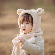 儿童帽子秋冬季宝宝护耳帽，婴幼儿围巾一体男女孩围脖保暖2024