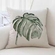 北欧热带雨林绿色植物水彩叶子棉麻靠垫亚麻沙发抱枕汽车腰垫枕套