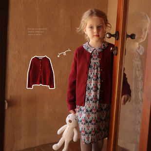 女童山羊绒混纺气质新年针织，开衫允儿妈女童，秋冬洋气毛衣外套潮