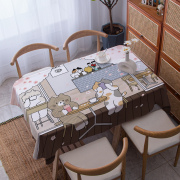 北欧日式桌布可爱猫咪防水免洗学生ins卡通动漫电脑茶几盖布手绘