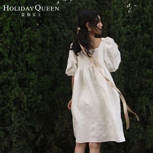 HolidayQueen海边度假连衣裙初恋小白裙白色蓬蓬裙裙子显瘦小个子