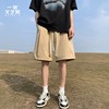 @一条文艺男 卡其色短裤男款夏季日系工装纯色宽松直筒休闲五分裤