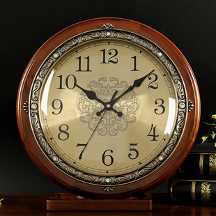 汉时欧式钟表挂钟客厅家用实木金属表盘静音时钟创意时尚挂表HW22
