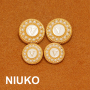 NIUKO V字高档金属珍珠大衣装饰纽扣子时尚优雅小香风DIY钮扣