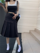 大码灰色百褶裙女中长款韩版学院风设计感半身裤裙显瘦工装a字裙