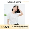 IAmMIX27夏季短袖针织开衫女时尚重工提花白色圆领休闲针织上衣女