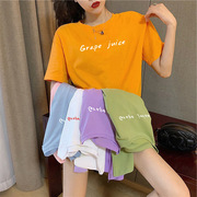  韩国2022年夏季糖果色短袖t恤女装大版宽松中长款上衣潮