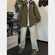 美式复古军绿色外套，男款秋季户外休闲运动冲锋衣2023防风夹克
