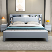 约实木床1.8米双人床，带夜灯1.5米经济型，北欧白色高箱储物床