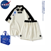 NASA休闲套装男翻领POLO衫夏季高级感男装搭配一套短袖短裤两件套