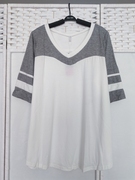 大码女装春夏白灰色拼接短袖T恤面料超级舒服2-09