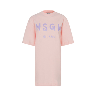 MSGM 女士运动休闲日常棉质字母印花设计圆领短袖连衣裙