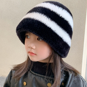 儿童盆帽秋冬毛绒帽(毛绒帽，)女童韩版宝宝水桶帽，时尚洋气小孩渔夫帽子保暖