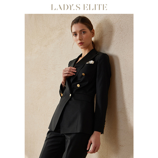 LadySElite黑色西装套装女2023OL风通勤修身纯色高端西服外套